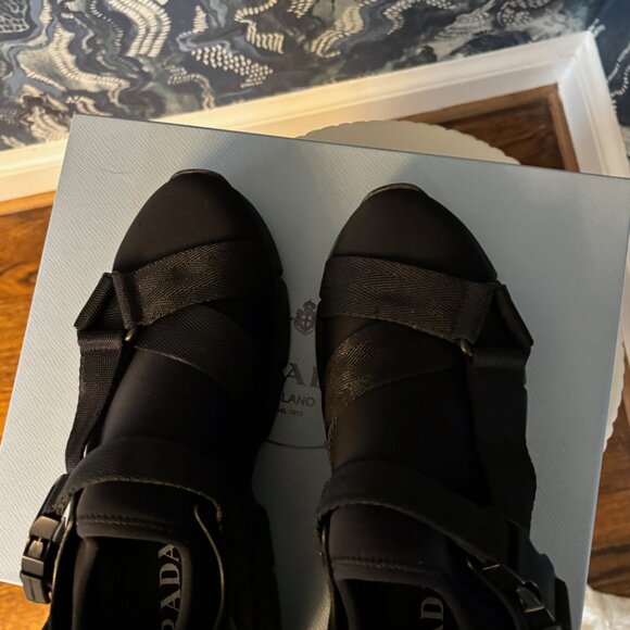 Prada Womens Neoprene Buckle Sneakers 38.5 Black - Picture 3 of 7